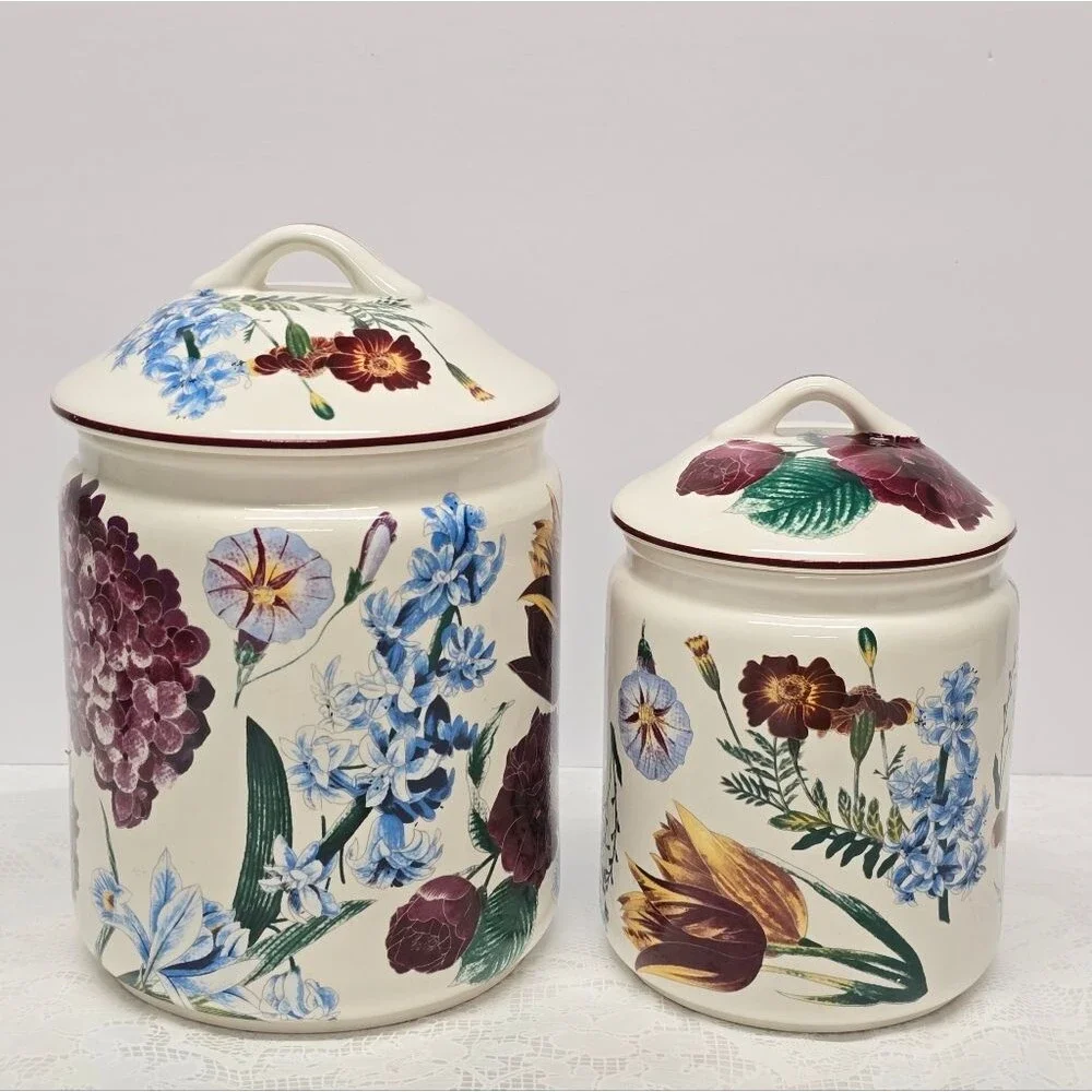 Vintage 70s Spring Garden Floral Canister Jars Made in Japan Boho Shabby Country